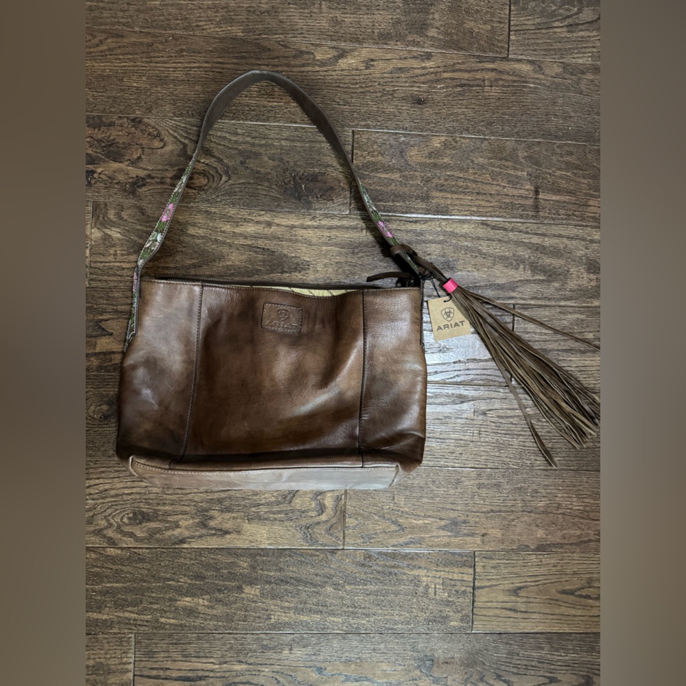 Ariat Dark Brown Leather Shoulder Bag with Tassel conceal and carry